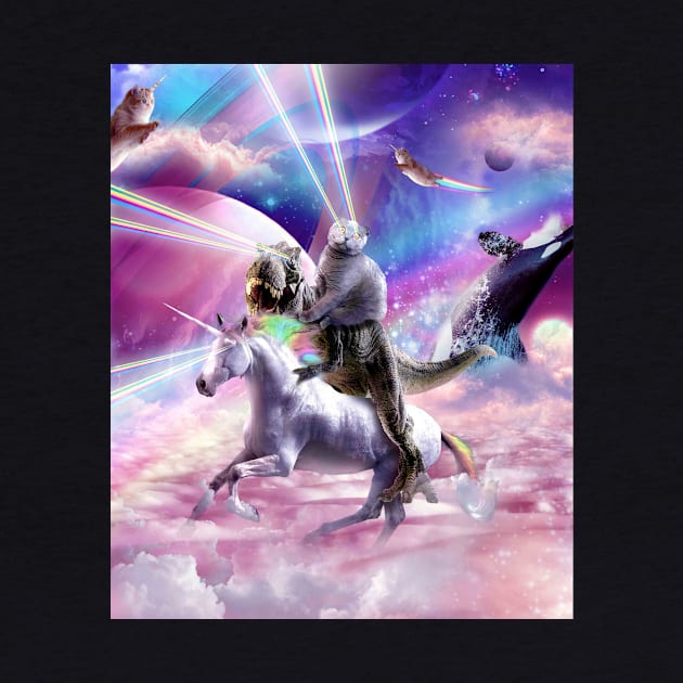 Laser Eyes Space Cat On Dinosaur Unicorn - Rainbow by Random Galaxy